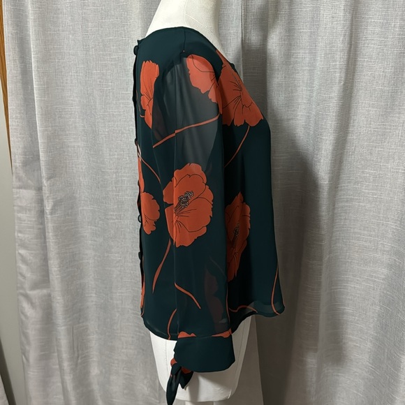 Cupcakes and Cashmere Josette Swing Style Blouse-Dark Green/Red Poppies-Sz S - Picture 9 of 15